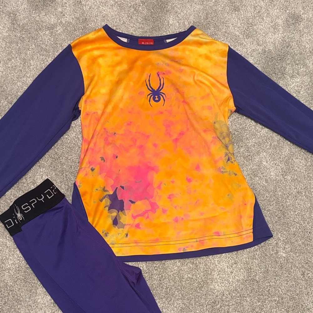 Spyder Girls' Long Sleeve Ski Top - Orange, Pink & Purple
